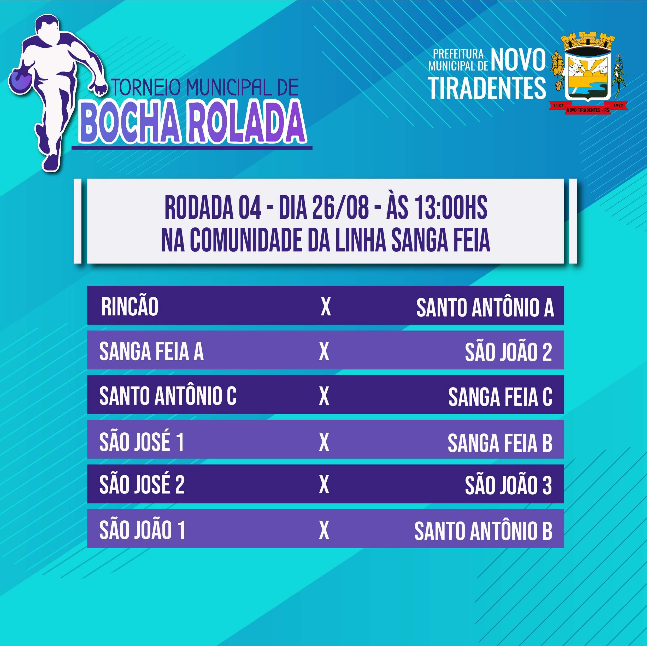PRÓXIMA RODADA DO TORNEIO DE BOCHA ROLADA ACONTECERÁ NO SÁBADO, 26 DE AGOSTO