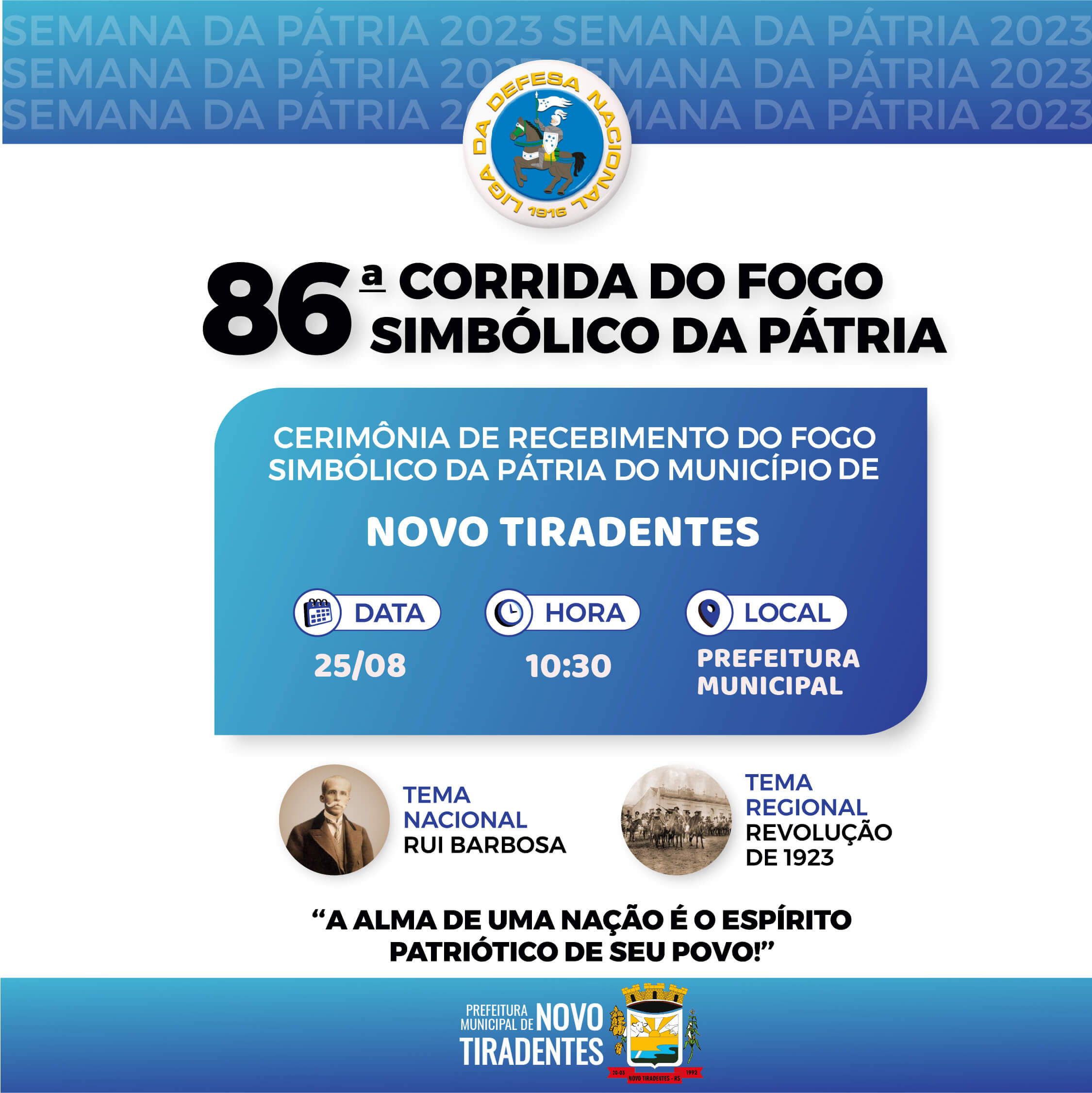 NOVO TIRADENTES RECEBERÁ A 86ª CORRIDA DO FOGO SIMBÓLICO DA PÁTRIA 2023