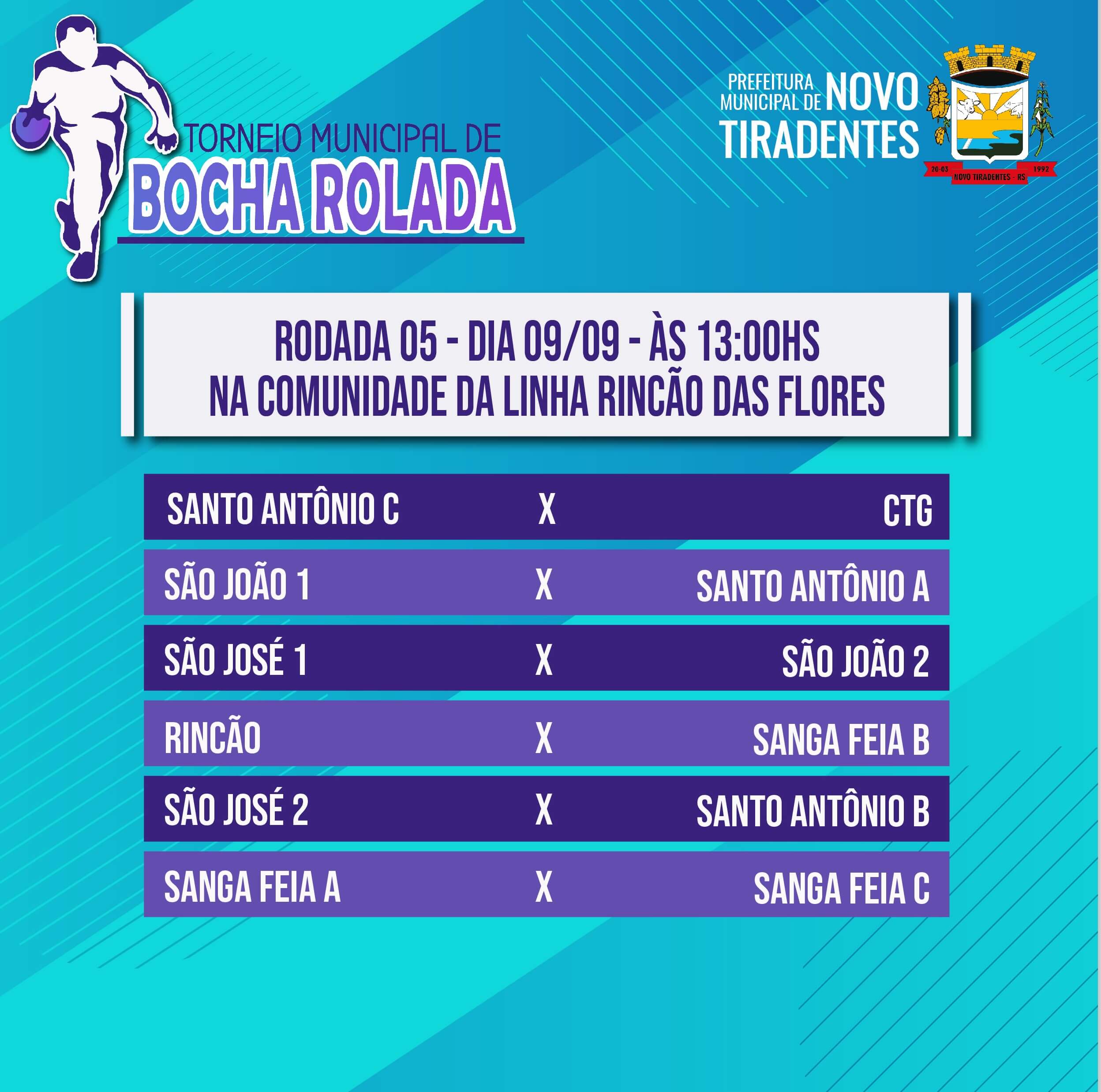 PRÓXIMA RODADA DO TORNEIO DE BOCHA ROLADA ACONTECERÁ NO SÁBADO, 09 DE SETEMBRO, NA LINHA RINCÃO DAS FLORES