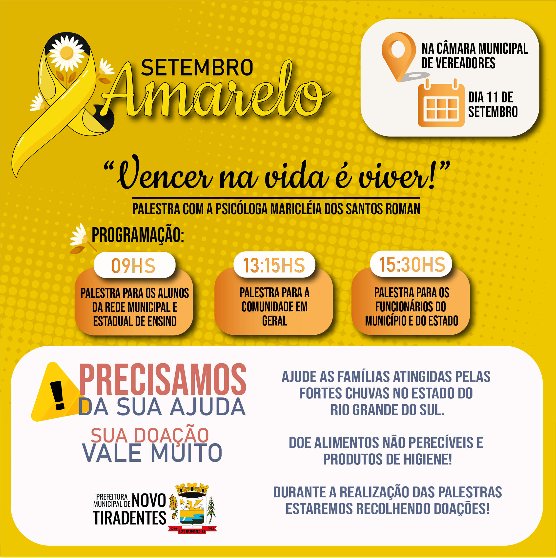  PARTICIPE DA PALESTRA DO SETEMBRO AMARELO: “VENCER NA VIDA É VIVER”