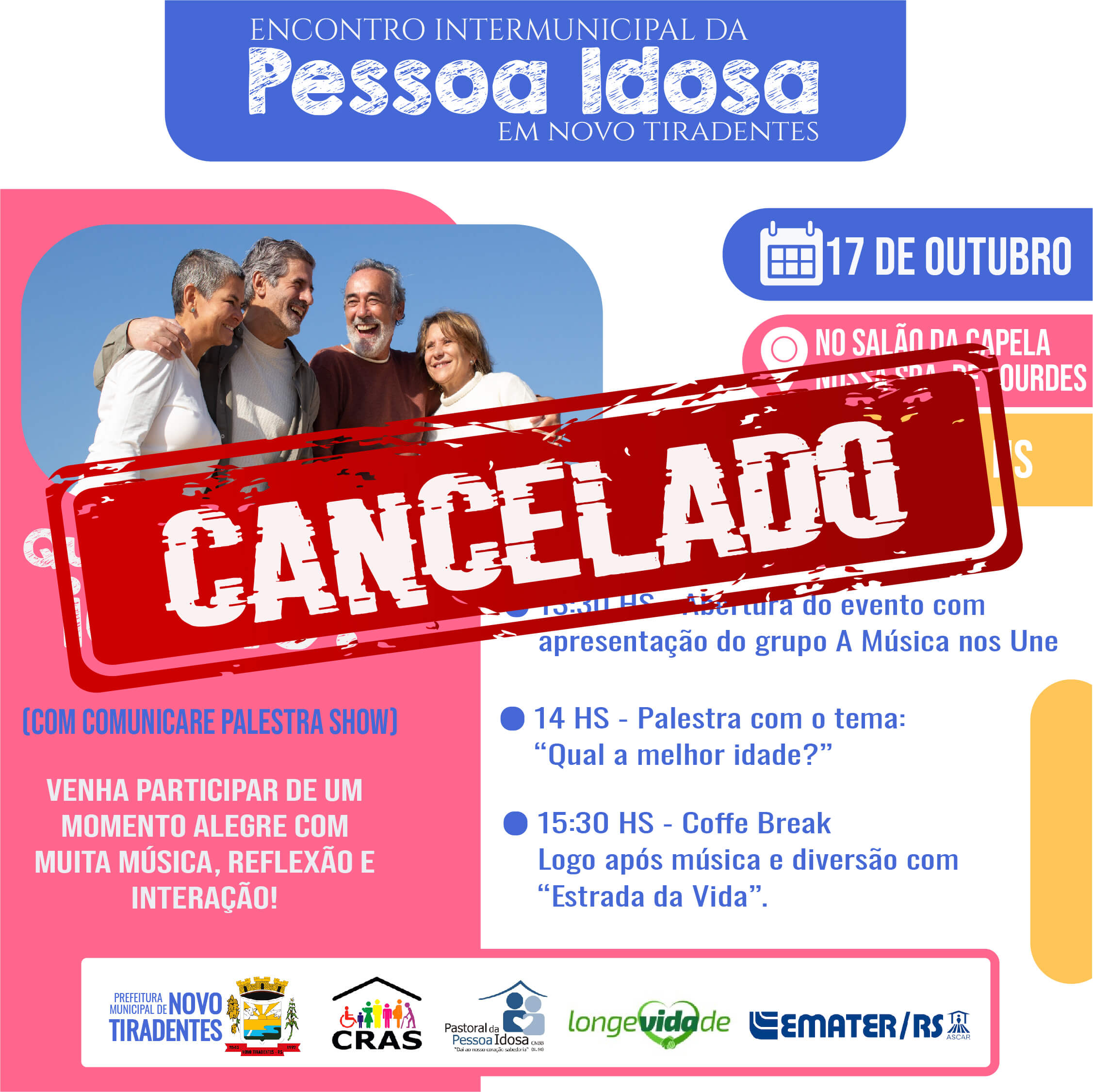ENCONTRO DA PESSOA IDOSA QUE ACONTECERIA EM NOVO TIRADENTES É CANCELADO