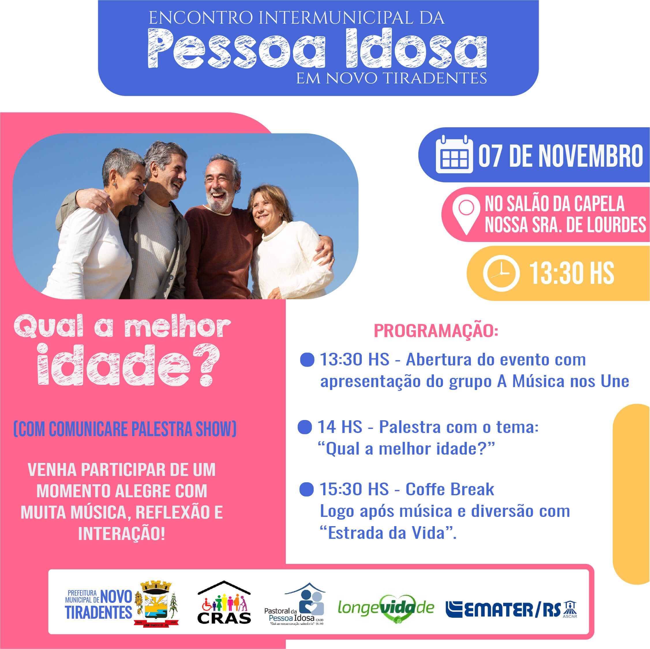 ENCONTRO INTERMUNICIPAL DA PESSOA IDOSA ACONTECERÁ NO DIA 07 DE NOVEMBRO EM NOVO TIRADENTES