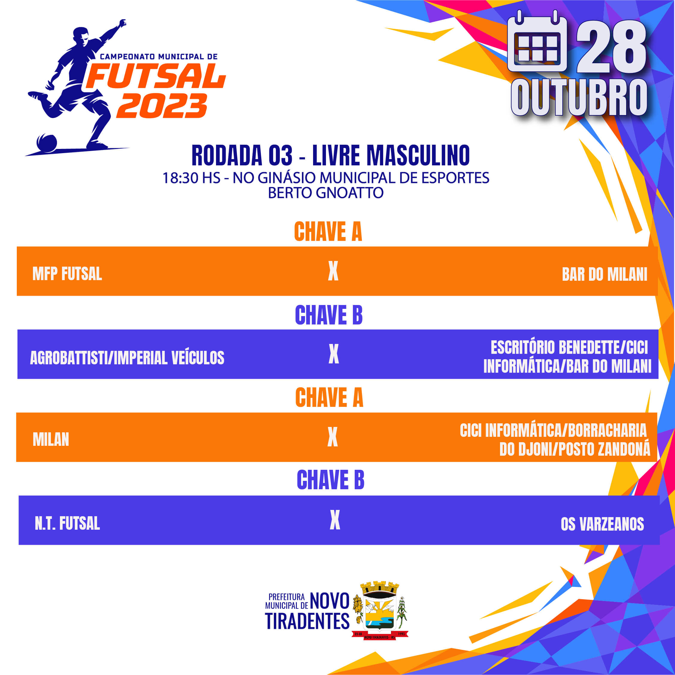 CONFIRA OS JOGOS DA TERCEIRA RODADA DO CAMPEONATO MUNICIPAL DE FUTSAL CATEGORIA LIVRE