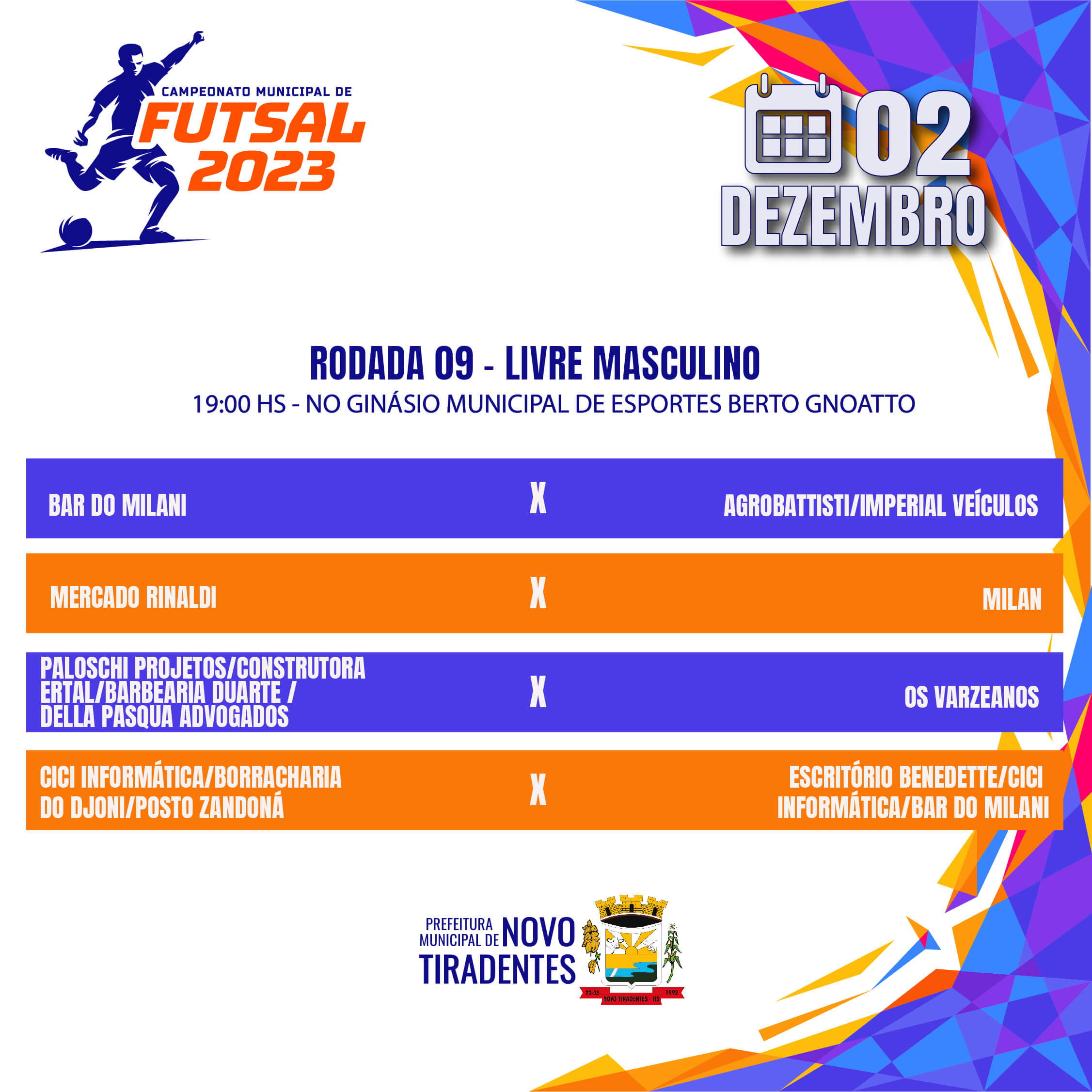 PRÓXIMA RODADA DO CAMPEONATO MUNICIPAL DE FUTSAL ACONTECE NO SÁBADO (02/12)