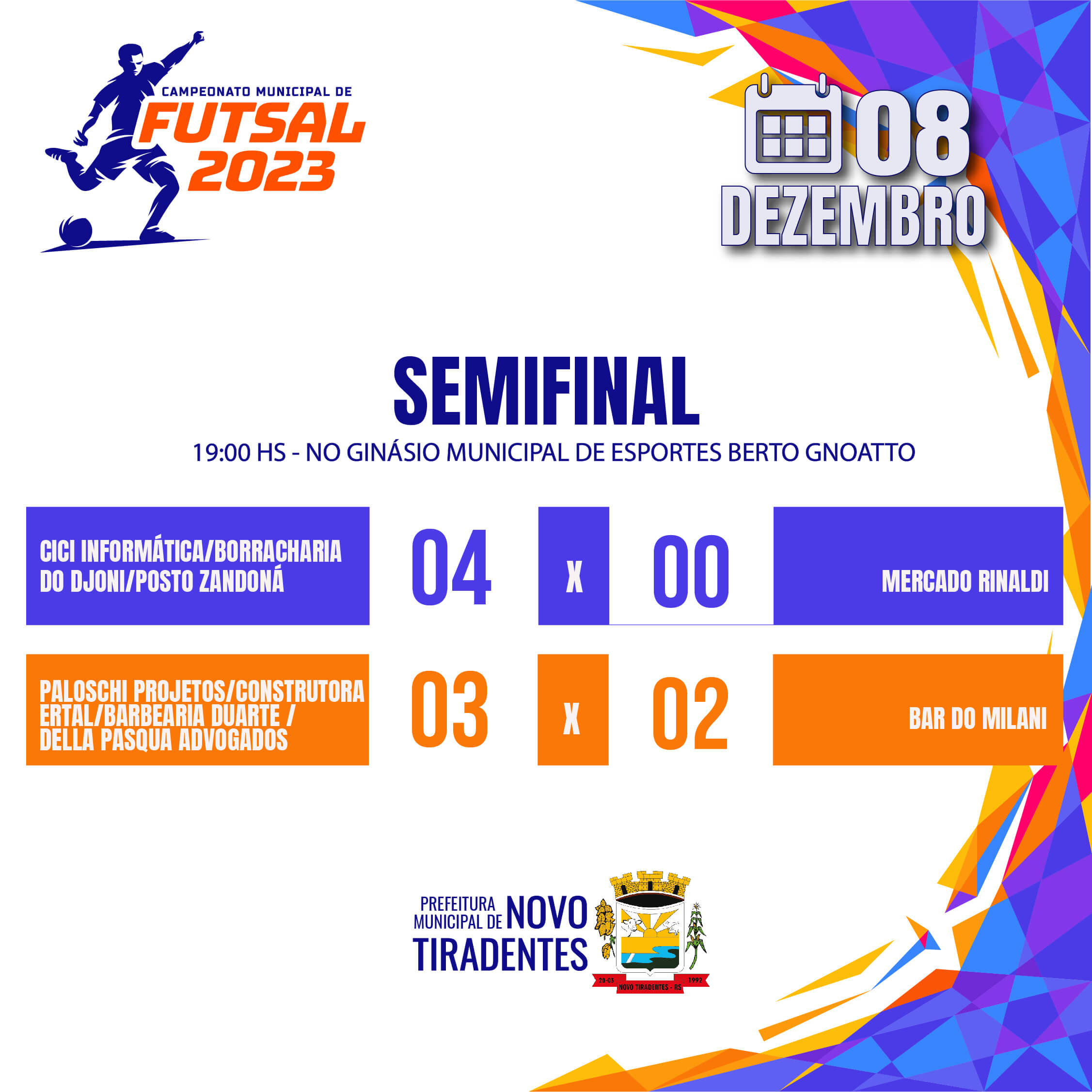 CONFIRA OS RESULTADOS DA SEMIFINAL DO CAMPEONATO MUNICIPAL DE FUTSAL DE NOVO TIRADENTES