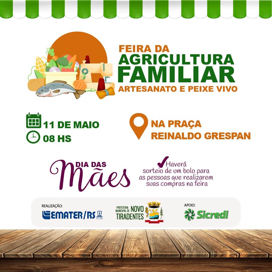 <p><strong><span style="font-family: verdana, geneva, sans-serif; font-size: 12pt;">FEIRA DA AGRICULTURA FAMILIAR, ARTESANATO E PEIXE VIVO REALIZAR&Aacute; EDI&Ccedil;&Atilde;O ESPECIAL DE DIA DAS M&Atilde;ES</span></strong></p>