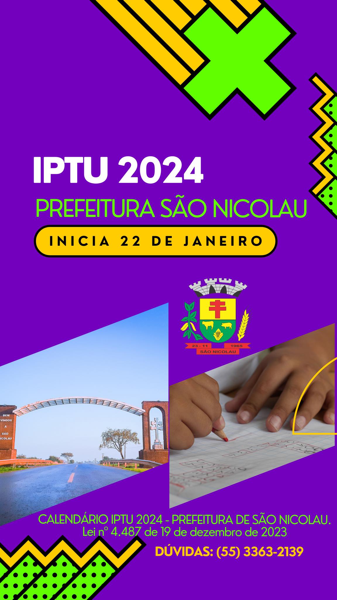ATENÇÃO AO CALENDÁRIO IPTU 2024 - PREFEITURA DE SÃO NICOLAU E AO PROGRAMA DE INCENTIVO A REGULARIZAÇÃO DOS CRÉDITOS TRIBUTÁRIOS E NÃO TRIBUTÁRIOS LANÇADOS OU NÃO EM DÍVIDA ATIVA PARA O EXERCÍCIO DE 2024