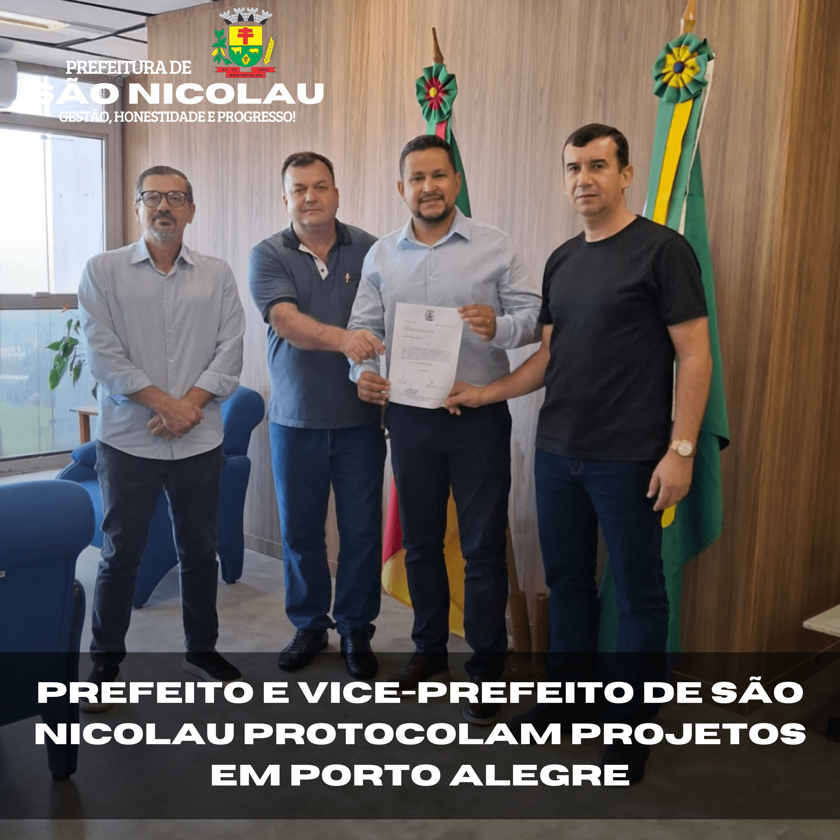 <p>PREFEITO E VICE-PREFEITO DE S&Atilde;O NICOLAU PROTOCOLAM PROJETOS REFERENTE AO ESPORTE EM PORTO ALEGRE</p>