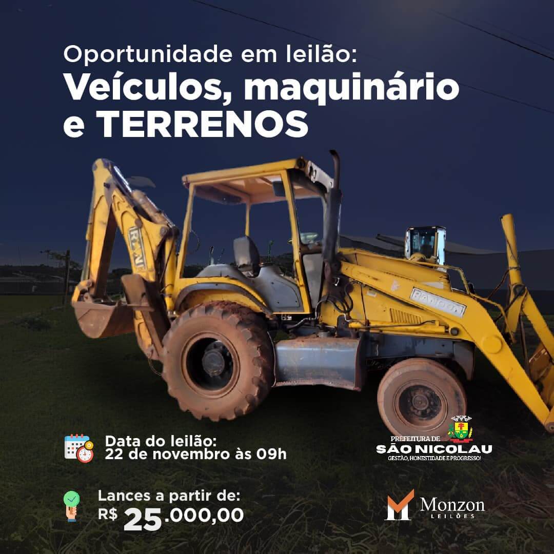 <p>ATEN&Ccedil;&Atilde;O A LEIL&Atilde;O DE TERRENOS, VE&Iacute;CULOS, MAQUIN&Aacute;RIOS E MUITO MAIS!</p>