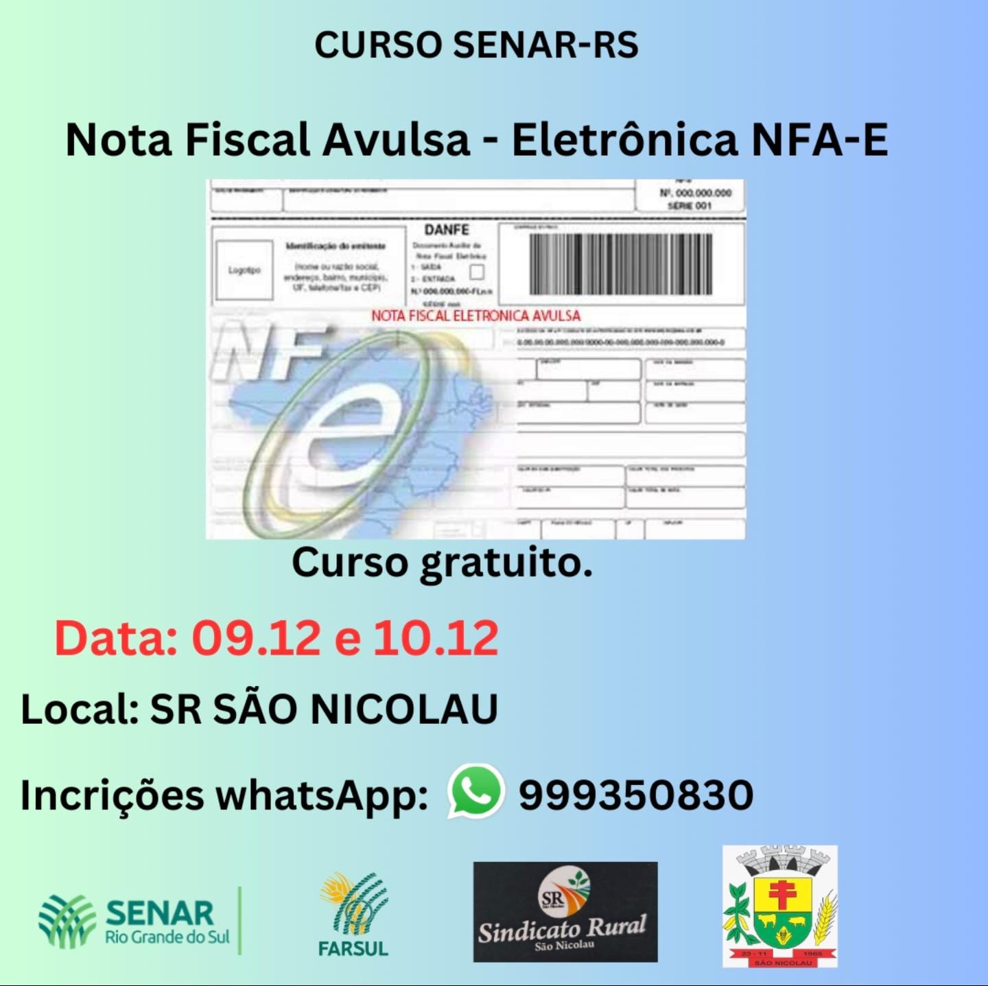 <p>SENAR-RS, SINDICATO RURAL E ADMINISTRA&Ccedil;&Atilde;O MUNICIPAL DE S&Atilde;O NICOLAU PROMOVER&Atilde;O CURSO PARA PRODUTORES RURAIS</p>