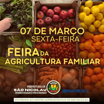 <p>PR&Oacute;XIMA EDI&Ccedil;&Atilde;O DA FEIRA DA AGRICULTURA FAMILIAR SER&Aacute; DIA 07 DE MAR&Ccedil;O</p>