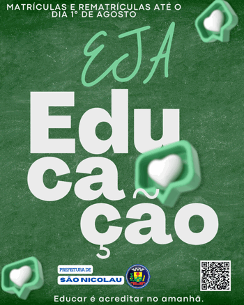 <p>A EJA est&aacute; com matr&iacute;culas e rematr&iacute;culas abertas em S&atilde;o Nicolau: oportunidade de retomar os estudos com bolsa incentivo financeiro de R$ 100 reais.</p>