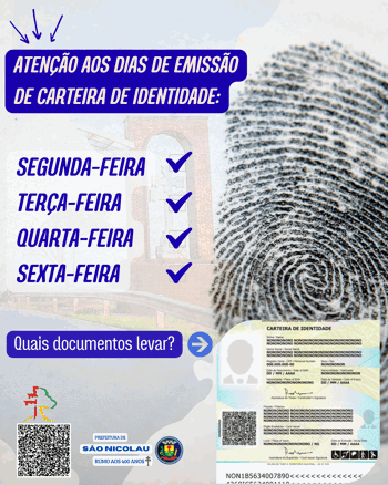 <p>Setor de Identifica&ccedil;&atilde;o de S&atilde;o Nicolau divulga hor&aacute;rios de atendimento para emiss&atilde;o de carteiras de identidade</p>