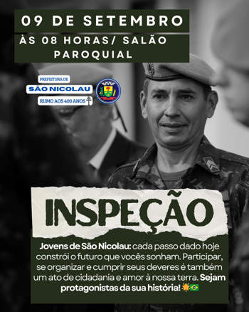 <p>Inspe&ccedil;&atilde;o do Quartel ser&aacute; realizada nesta ter&ccedil;a-feira (09) em S&atilde;o Nicolau</p>