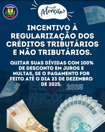 <div dir="auto">S&atilde;o Nicolau lan&ccedil;a programa especial para quita&ccedil;&atilde;o de d&iacute;vidas com 100% de desconto em juros e multas</div>
<div dir="auto">&nbsp;</div>