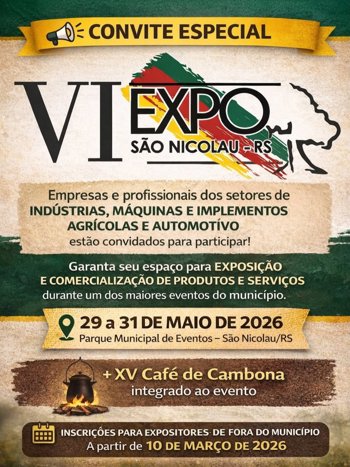<p><strong>📢&nbsp;</strong><strong>A VI EXPO S&atilde;o Nicolau est&aacute; chegando!</strong></p>