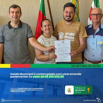 <strong>📢 O munic&iacute;pio foi contemplado com emenda parlamentar no valor de R$ 250.692,00, destinada &agrave; Aten&ccedil;&atilde;o Prim&aacute;ria &agrave; Sa&uacute;de.</strong>