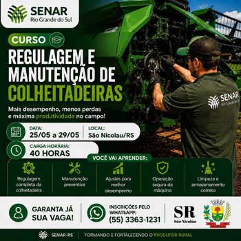 <strong>📢 O curso de Regulagem e Manuten&ccedil;&atilde;o de Colheitadeiras chega a S&atilde;o Nicolau</strong>