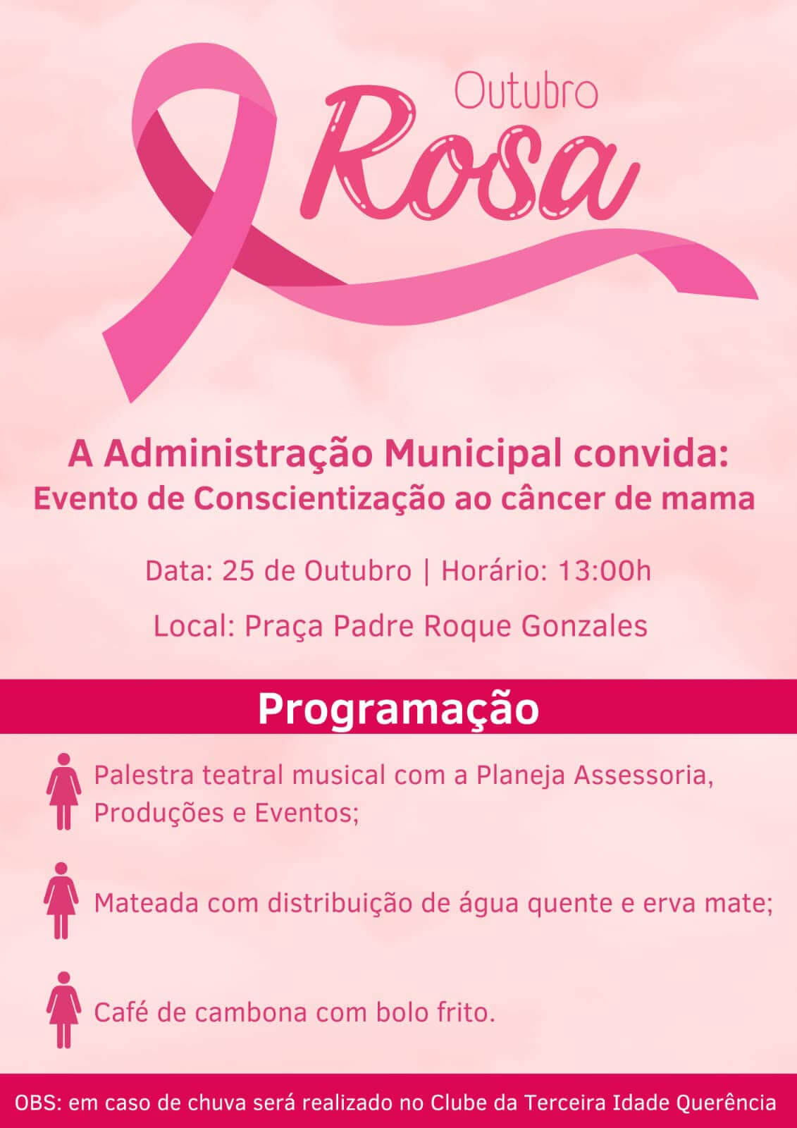 SECRETARIA DE SAÚDE PROMOVE EVENTO ALUSIVO AO OUTUBRO ROSA, NESTA TERÇA-FEIRA (25).