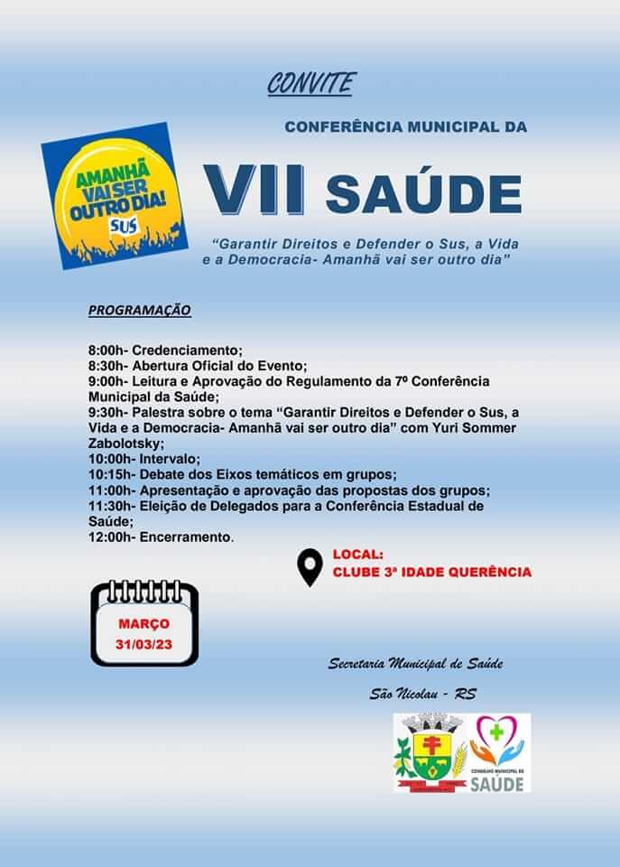 SECRETARIA MUNICIPAL DE SAÚDE REALIZARÁ 7° CONFERÊNCIA MUNICIPAL DE SAÚDE