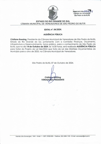 <h4>Convoca&ccedil;&atilde;o para audi&ecirc;ncia p&uacute;blica LDO 2025</h4>