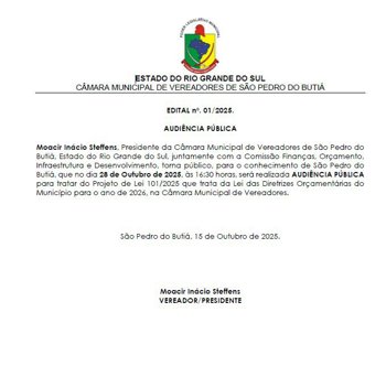 <h4>Convoca&ccedil;&atilde;o para audi&ecirc;ncia p&uacute;blica LDO 2026</h4>