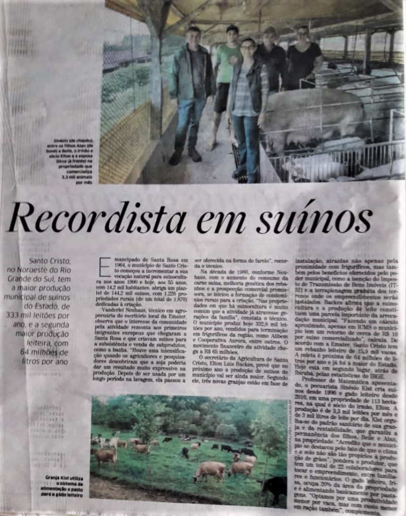 PRODUÇÃO DE SUÍNOS E LEITE