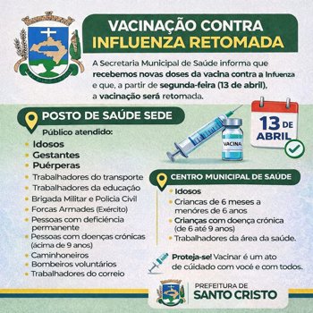 📢 Vacina&ccedil;&atilde;o contra Influenza retomada!