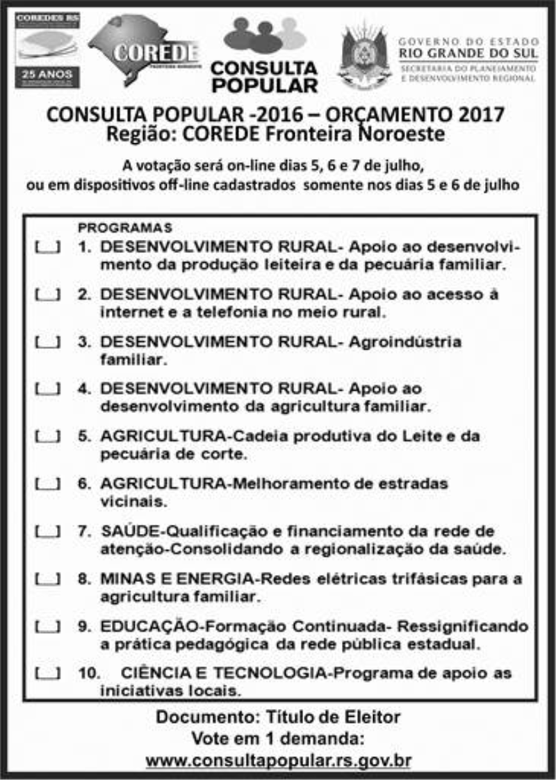 Consulta Popular será realizada na próxima semana