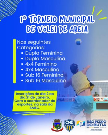 <p>Vem a&iacute; o 1&ordm; Torneio Municipal de V&ocirc;lei de Areia!</p>