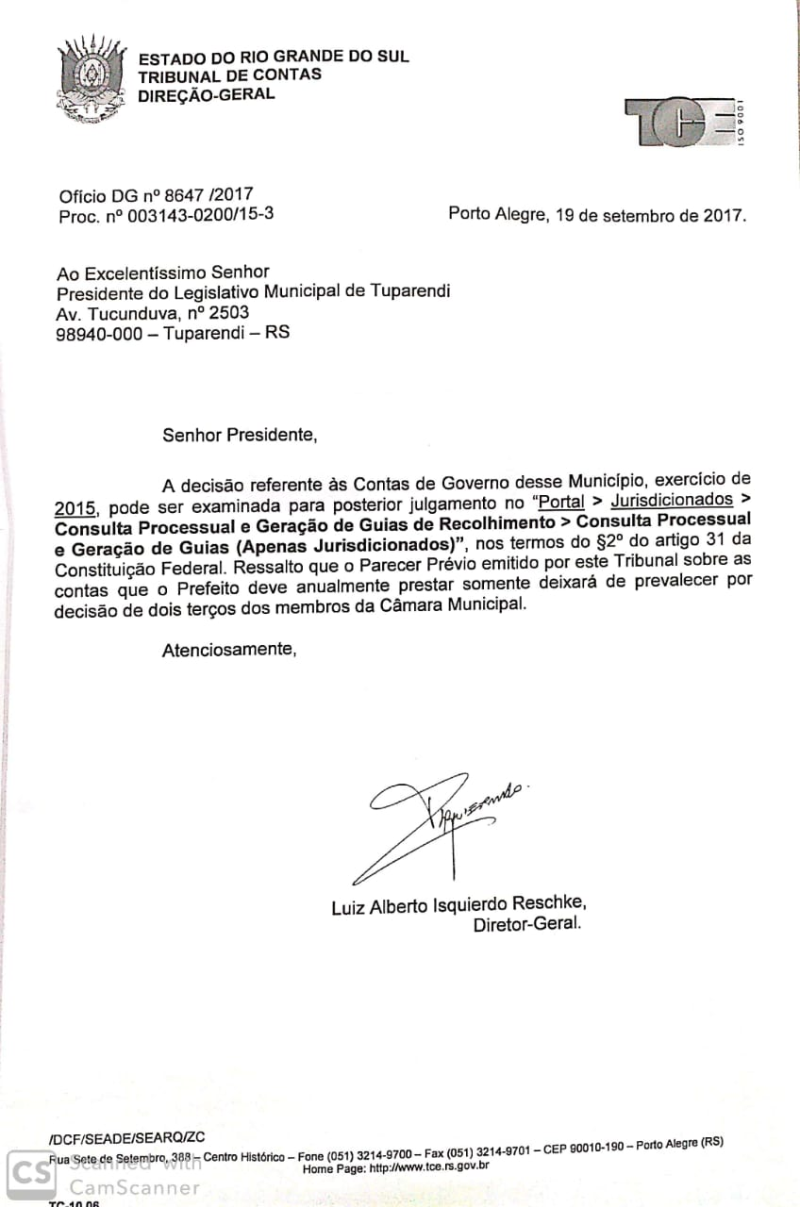 COMUNICADO - Aprovação das contas do Prefeito Municipal 2015