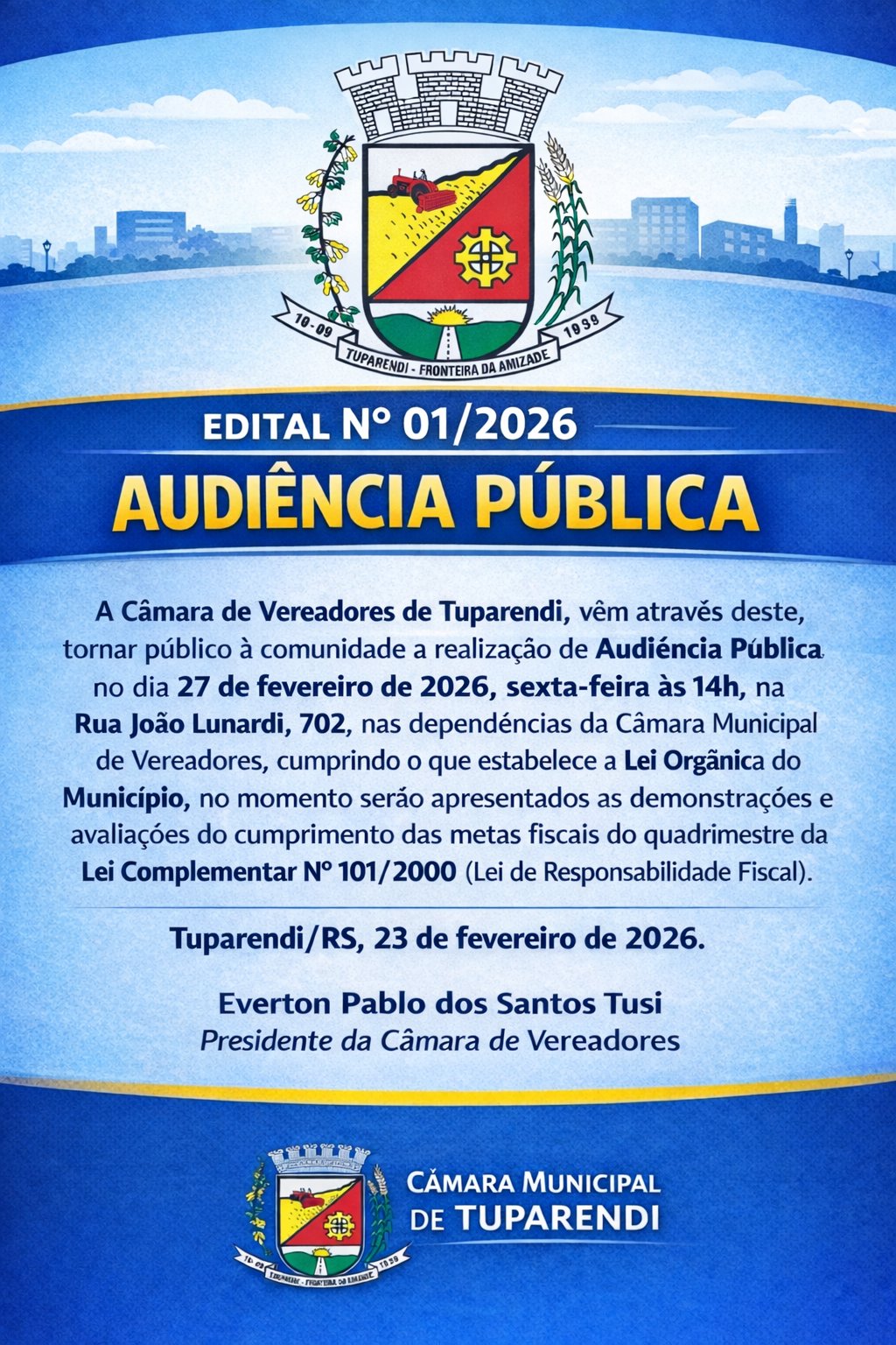 <p>Edital Nº 01/2026 - Audiência Pública</p>