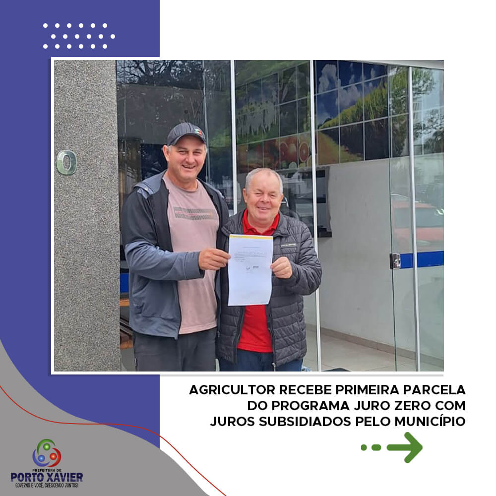 <p><strong>&nbsp;</strong></p>
<p><strong>AGRICULTOR RECEBE PRIMEIRA PARCELA DO PROGRAMA JURO ZERO COM JUROS SUBSIDIADOS PELO MUNIC&Iacute;PIO.</strong></p>