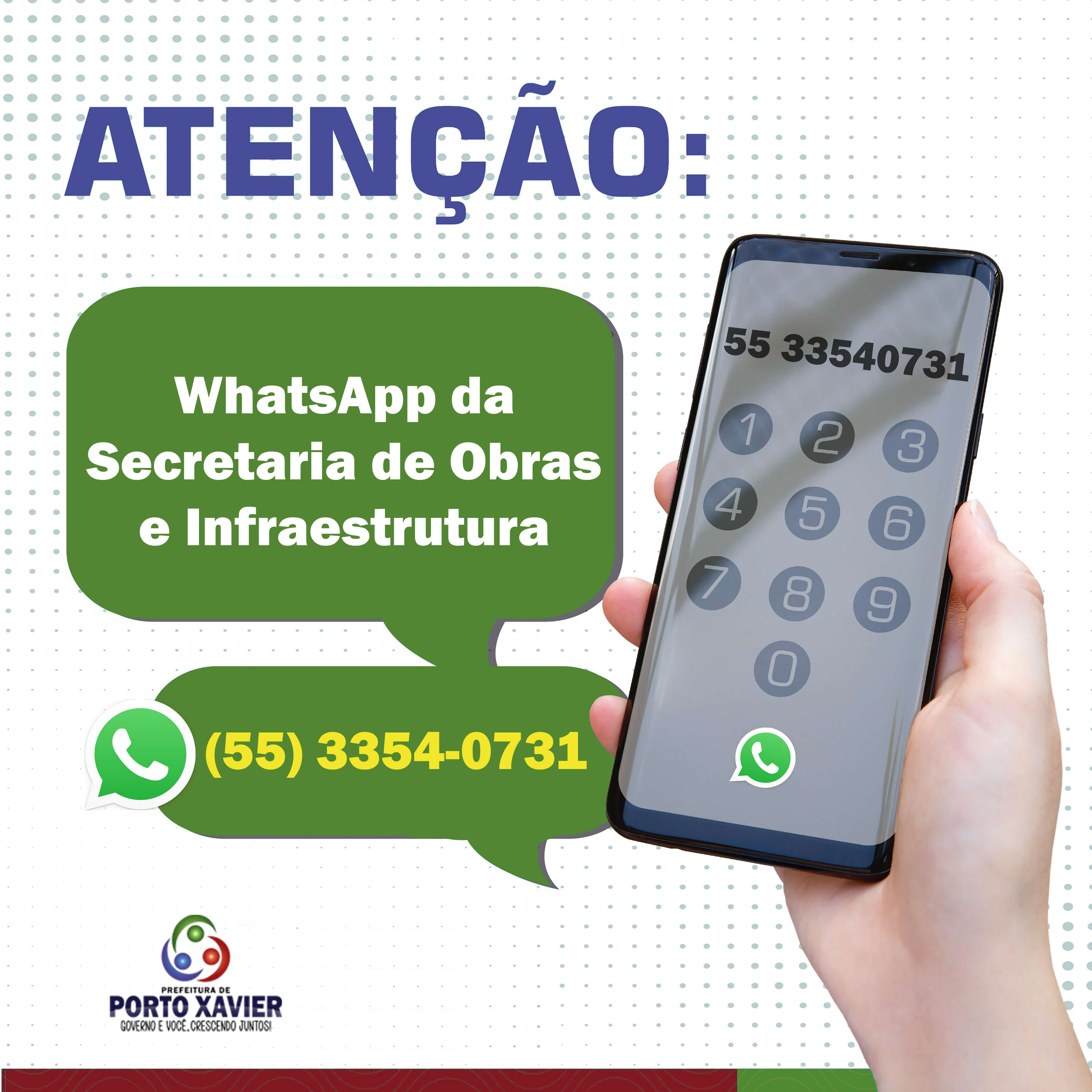 <p><strong>SECRETARIA DE OBRAS DISPONIBILIZA WHATSAPP PARA CONTATO.</strong></p>