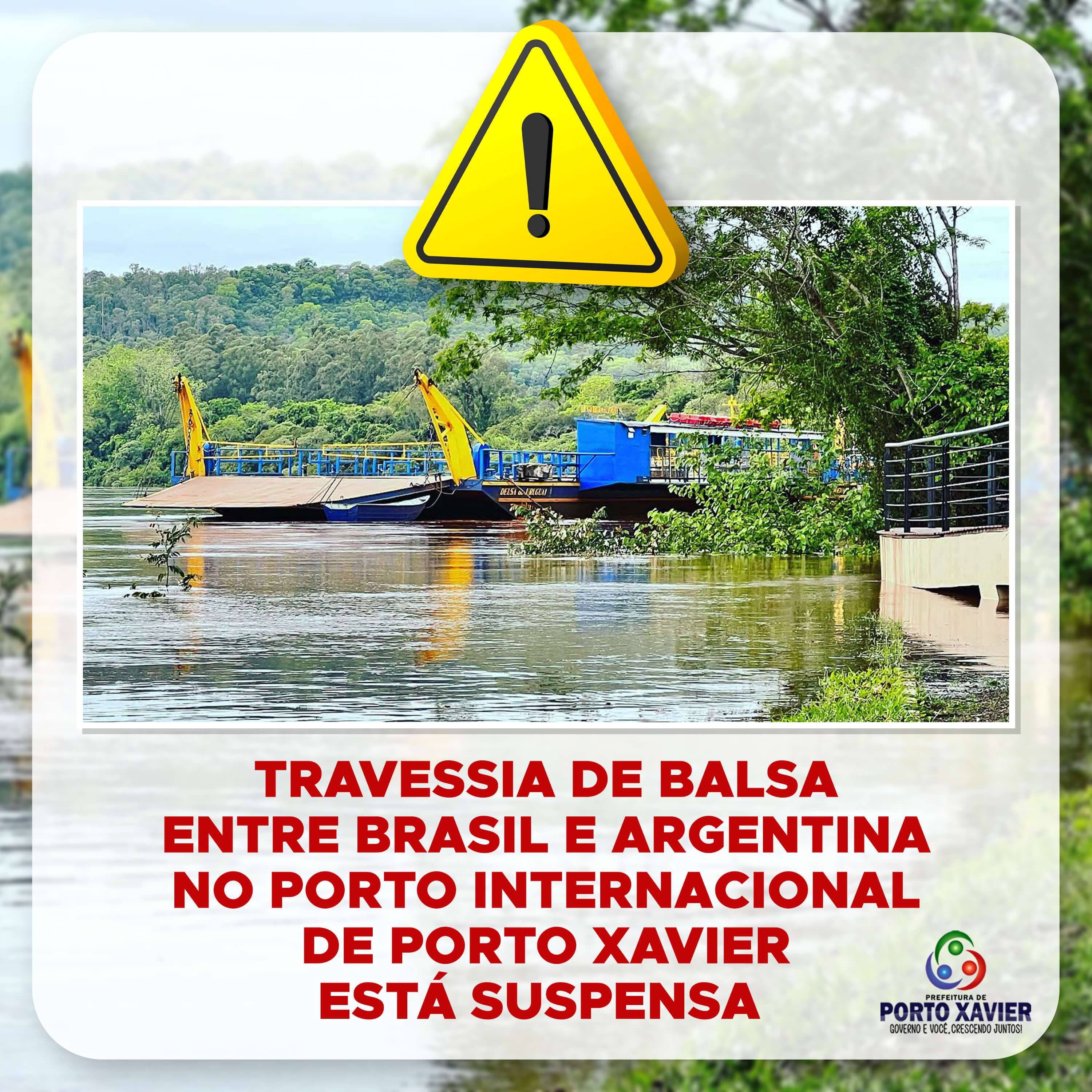<p>SERVI&Ccedil;O DE TRAVESSIA DE BALSA NO PORTO INTERNACIONAL DE PORTO XAVIER EST&Aacute; SUSPENSA</p>