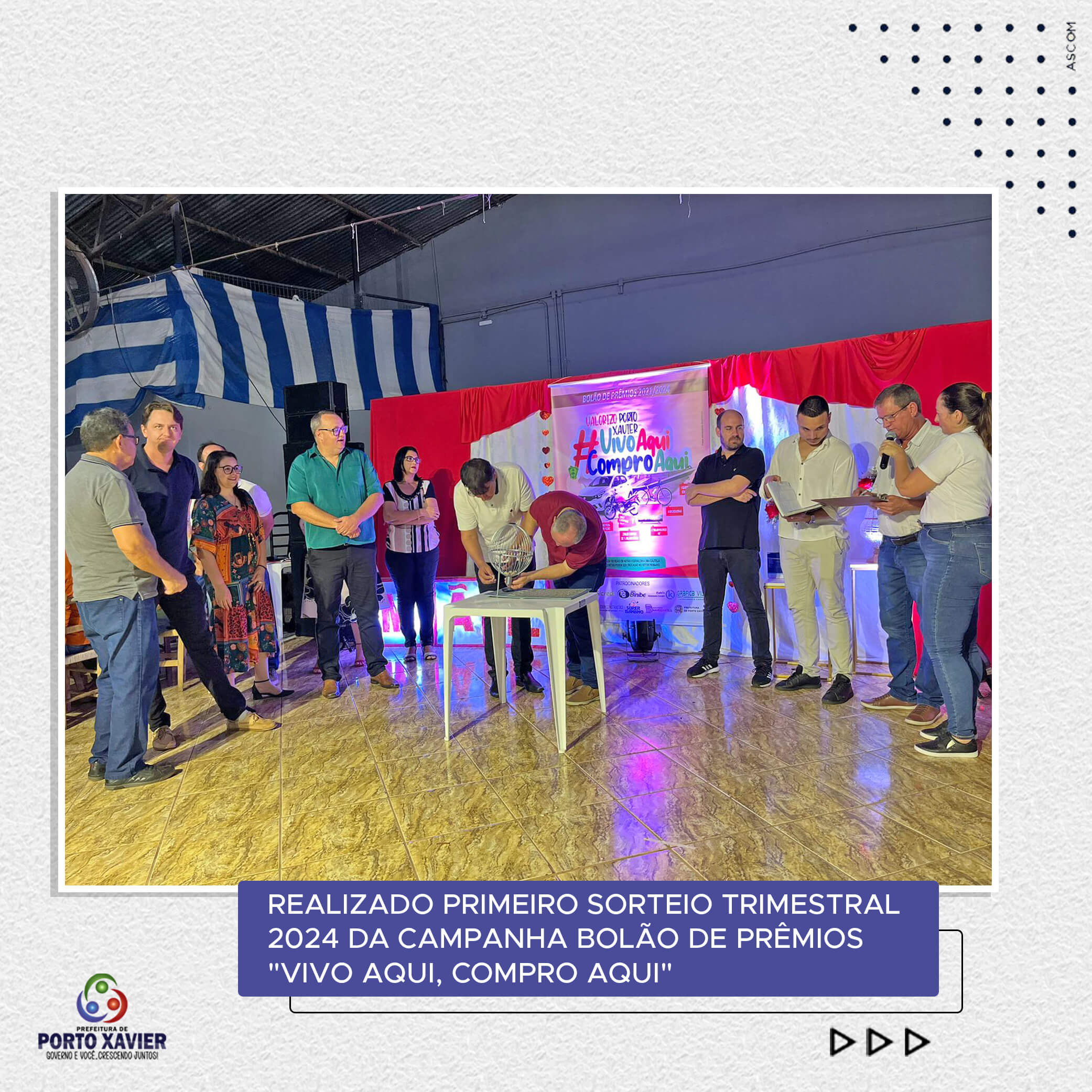 <p>REALIZADO PRIMEIRO SORTEIO TRIMESTRAL 2024 DA CAMPANHA BOL&Atilde;O DE PR&Ecirc;MIOS "VIVO AQUI, COMPRO AQUI"</p>