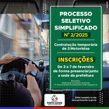 <p>CONTRATA&Ccedil;&Atilde;O DE MOTORISTA</p>