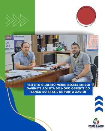 <p>PREFEITO RECEBE A VISITA DO NOVO GERENTE DO BANCO DO BRASIL DE PORTO XAVIER</p>