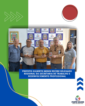 <p>PREFEITO GILBERTO MENIN RECEBE DELEGADO REGIONAL DA SECRETARIA DE TRABALHO E DESENVOLVIMENTO PROFISSIONAL</p>