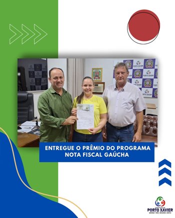 <p>ENTREGUE O PR&Ecirc;MIO DO PROGRAMA NOTA FISCAL GA&Uacute;CHA</p>
