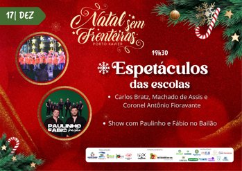 <p>VEM A&Iacute; MAIS UMA NOITE DO NATAL SEM FRONTEIRAS! DIA 17 DE DEZEMBRO, PORTO XAVIER TE ESPERA!</p>