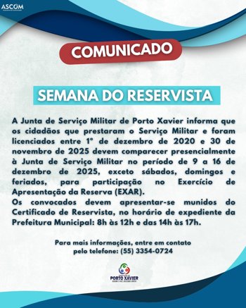<p>COMUNICADO - SEMANA DO RESERVISTA&nbsp;</p>