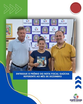 <p>ENTREGUE O PR&Ecirc;MIO DO PROGRAMA NOTA FISCAL GA&Uacute;CHA - REFERENTE AO M&Ecirc;S DE DEZEMBRO</p>