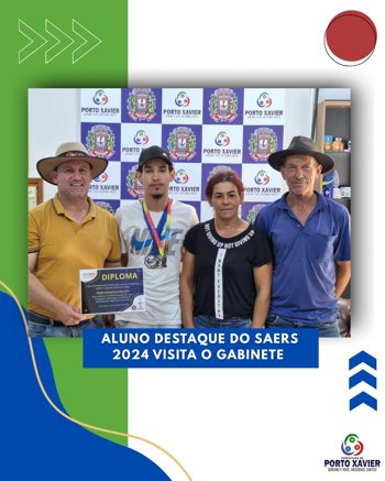<p>ALUNO DESTAQUE DO SAERS 2024 VISITA O GABINETE</p>