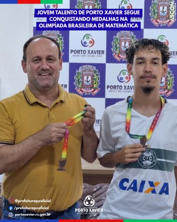 Jovem talento de Porto Xavier segue conquistando medalhas na Olimp&iacute;ada Brasileira de Matem&aacute;tica