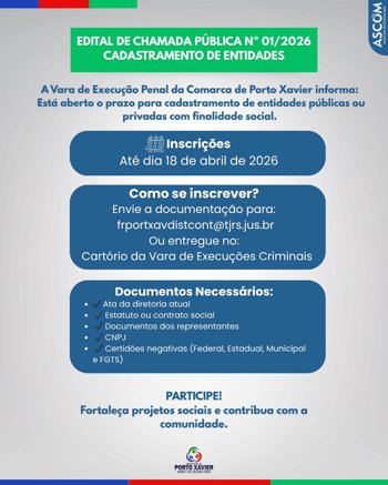EDITAL DE CHAMADA P&Uacute;BLICA N&ordm; 01/2026<br />CADASTRAMENTO DE ENTIDADES<br />