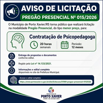 AVISO DE LICITA&Ccedil;&Atilde;O<br />PREG&Atilde;O PRESENCIAL N&ordm; 015/2026
