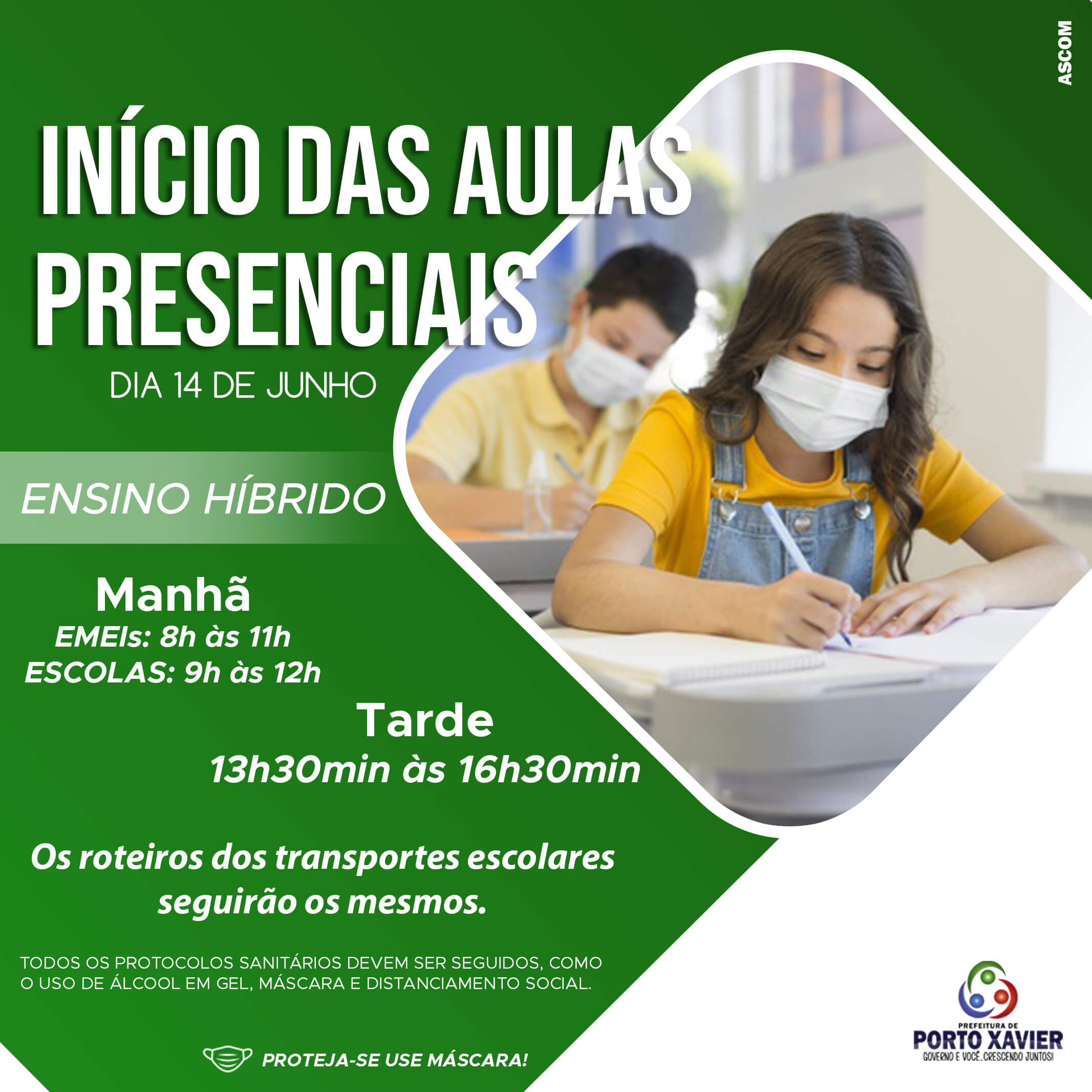 A SECRETARIA MUNICIPAL DE EDUCAÇÃO, CULTURA E DESPORTO INFORMA QUE O INÍCIO DAS AULAS NO MODELO HÍBRIDO SERÁ NO DIA 14 DE JUNHO