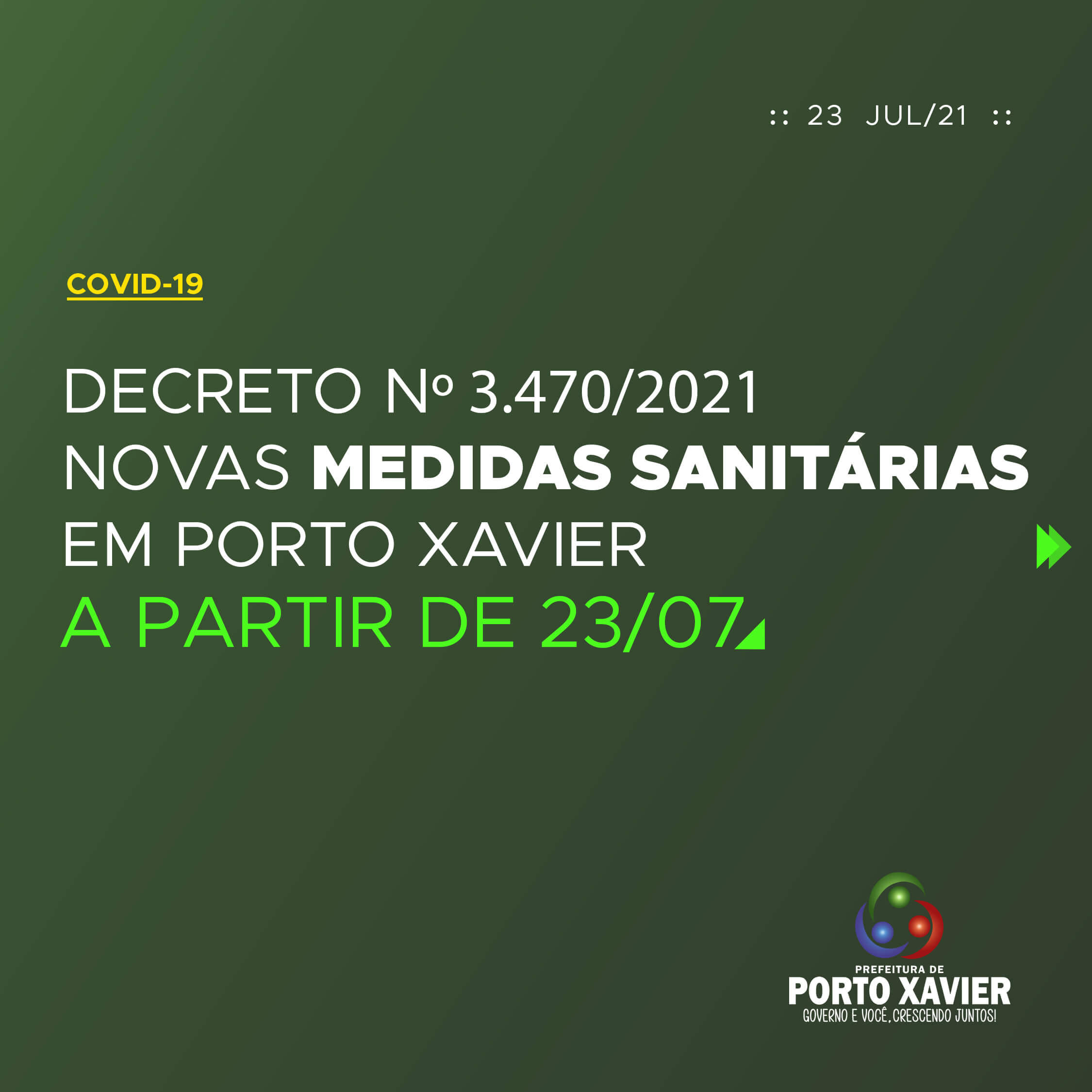 NOVAS MEDIDAS SANITÁRIAS EM PORTO XAVIER