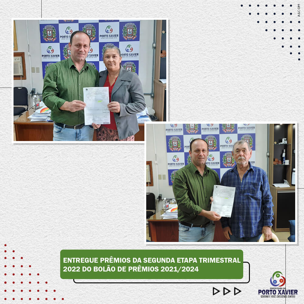 ENTREGUES PRÊMIOS DA SEGUNDA ETAPA TRIMESTRAL 2022 DO BOLÃO DE PRÊMIOS 2021/2024